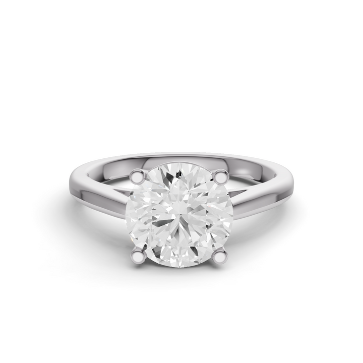 Round Cut Lab Grown Diamond Basket Split Shank Solitaire Ring - 14K White Gold