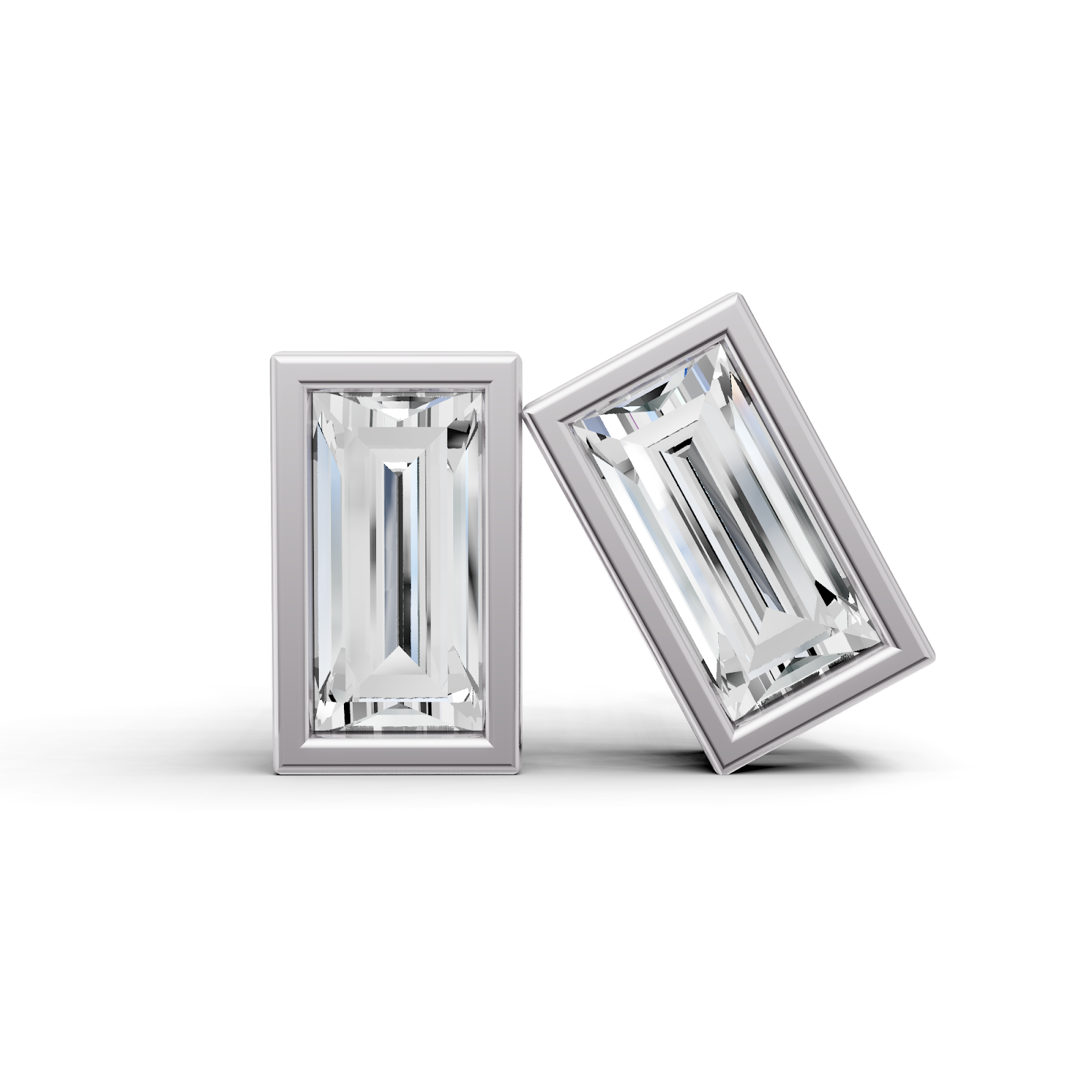 Lab Grown Baguette Shape Diamond Solitaire Earrings with Bezel Setting