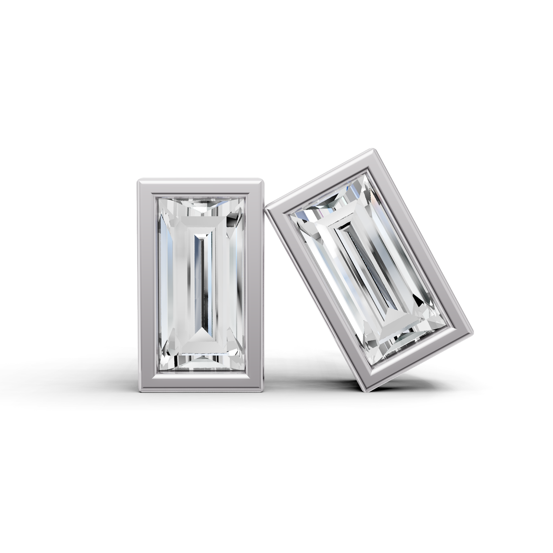 Lab Grown Baguette Shape Diamond Solitaire Earrings with Bezel Setting