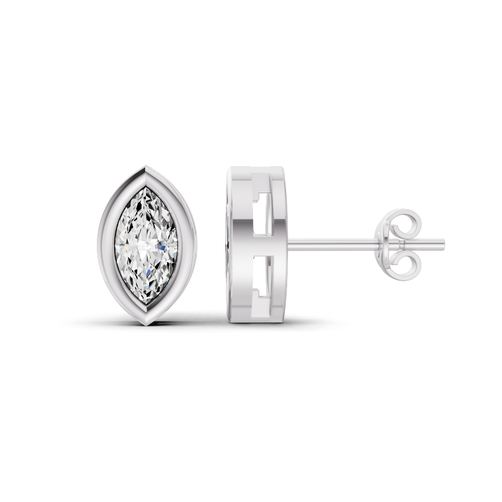 Lab Grown Marquise Shape Diamond Solitaire Earrings with Bezel Setting