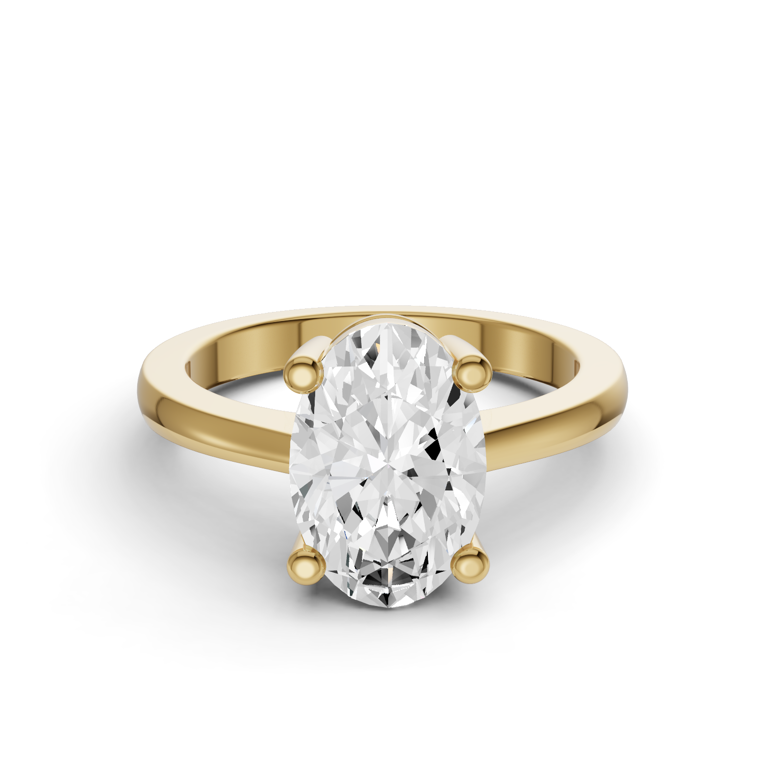 Oval Cut Lab Grown Diamond Basket Regular Shank Solitaire Ring - 14K Yellow Gold