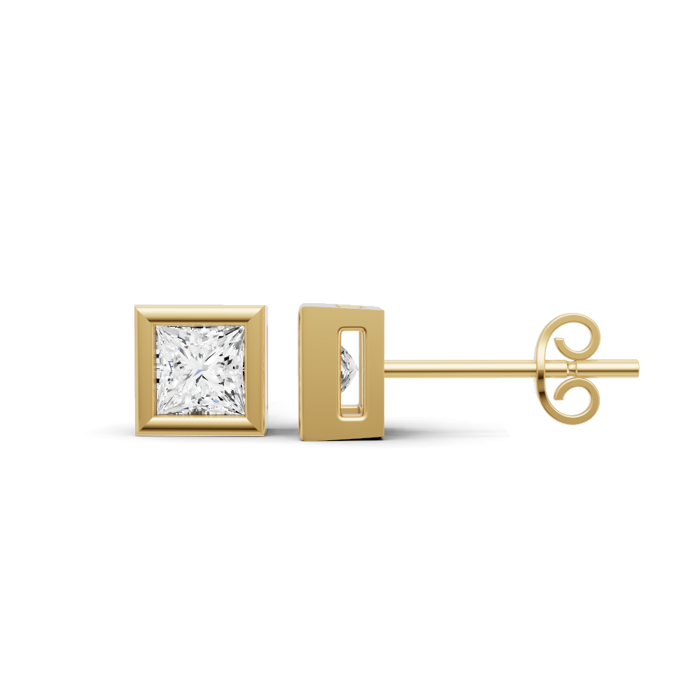 Lab Grown Princess Cut Diamond Solitaire Earrings with Bezel Setting