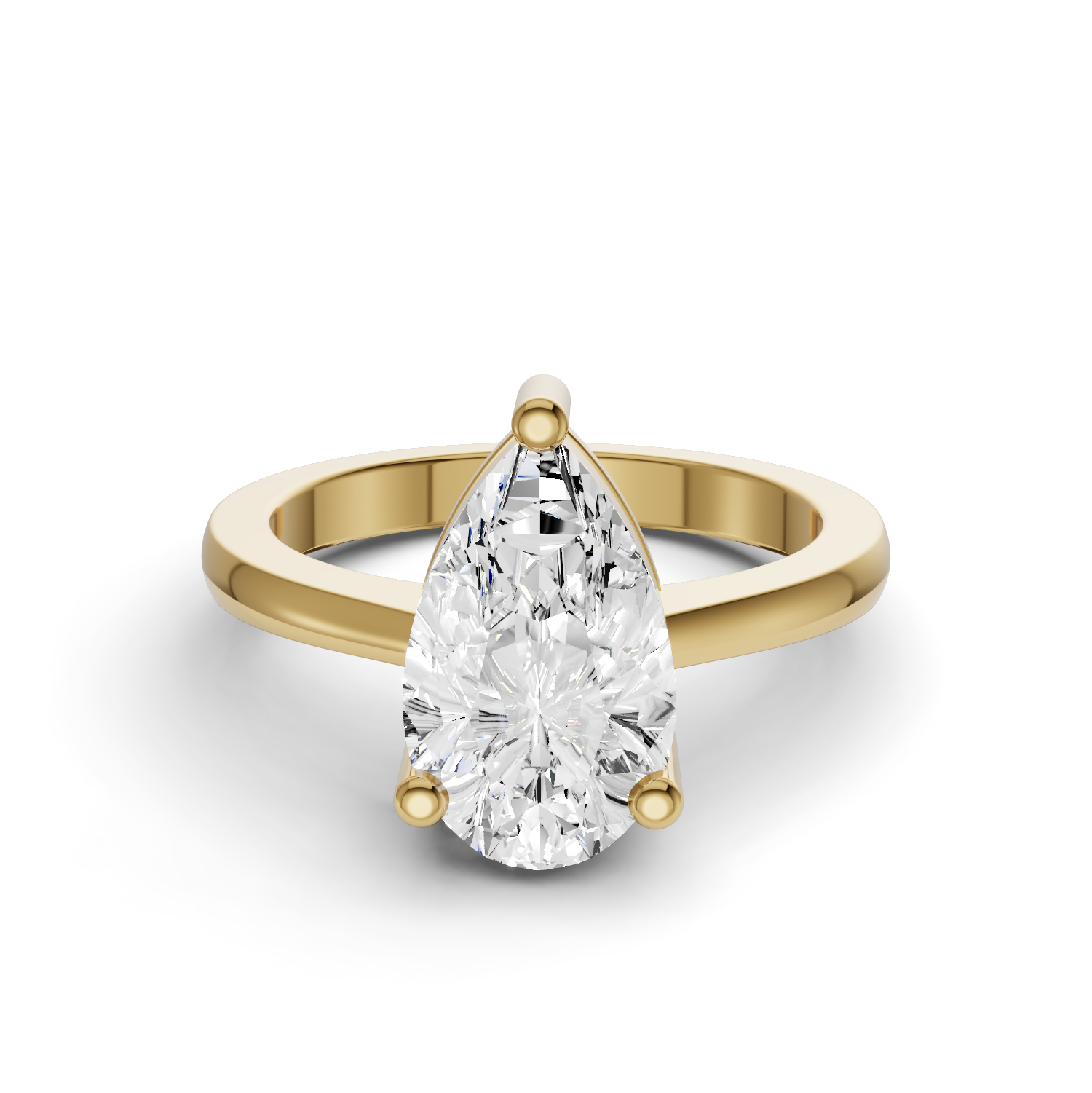 Pear Cut Lab Grown Diamond Basket Regular Shank Solitaire Ring - 14K Yellow Gold