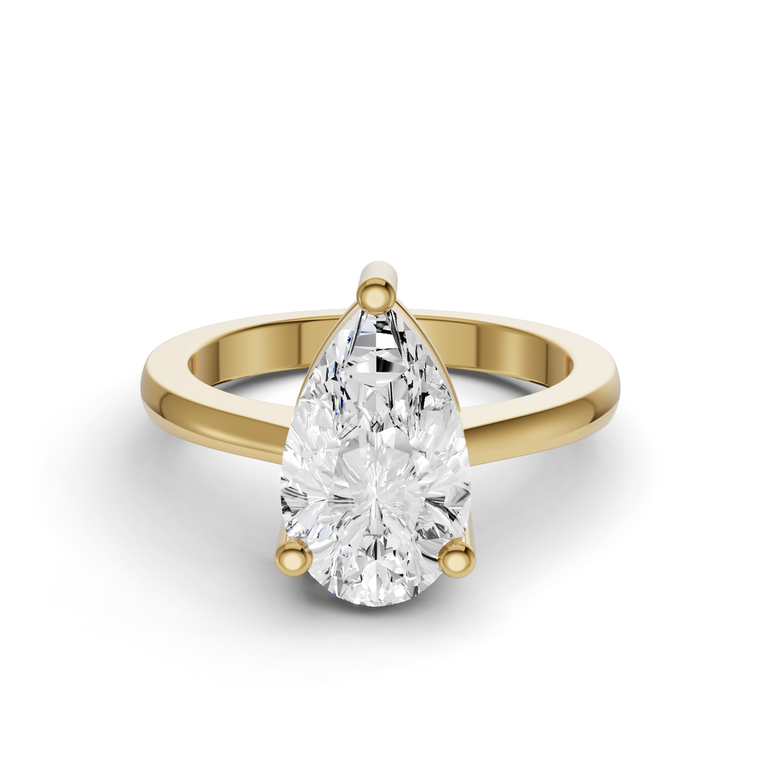 Pear Cut Lab Grown Diamond Basket Regular Shank Solitaire Ring - 14K Yellow Gold