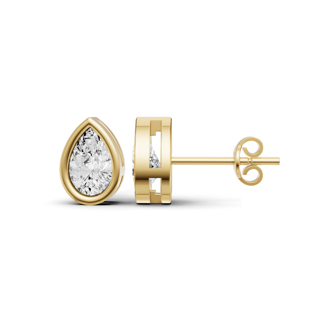 Lab Grown Pear Shape Diamond Solitaire Earrings with Bezel Setting