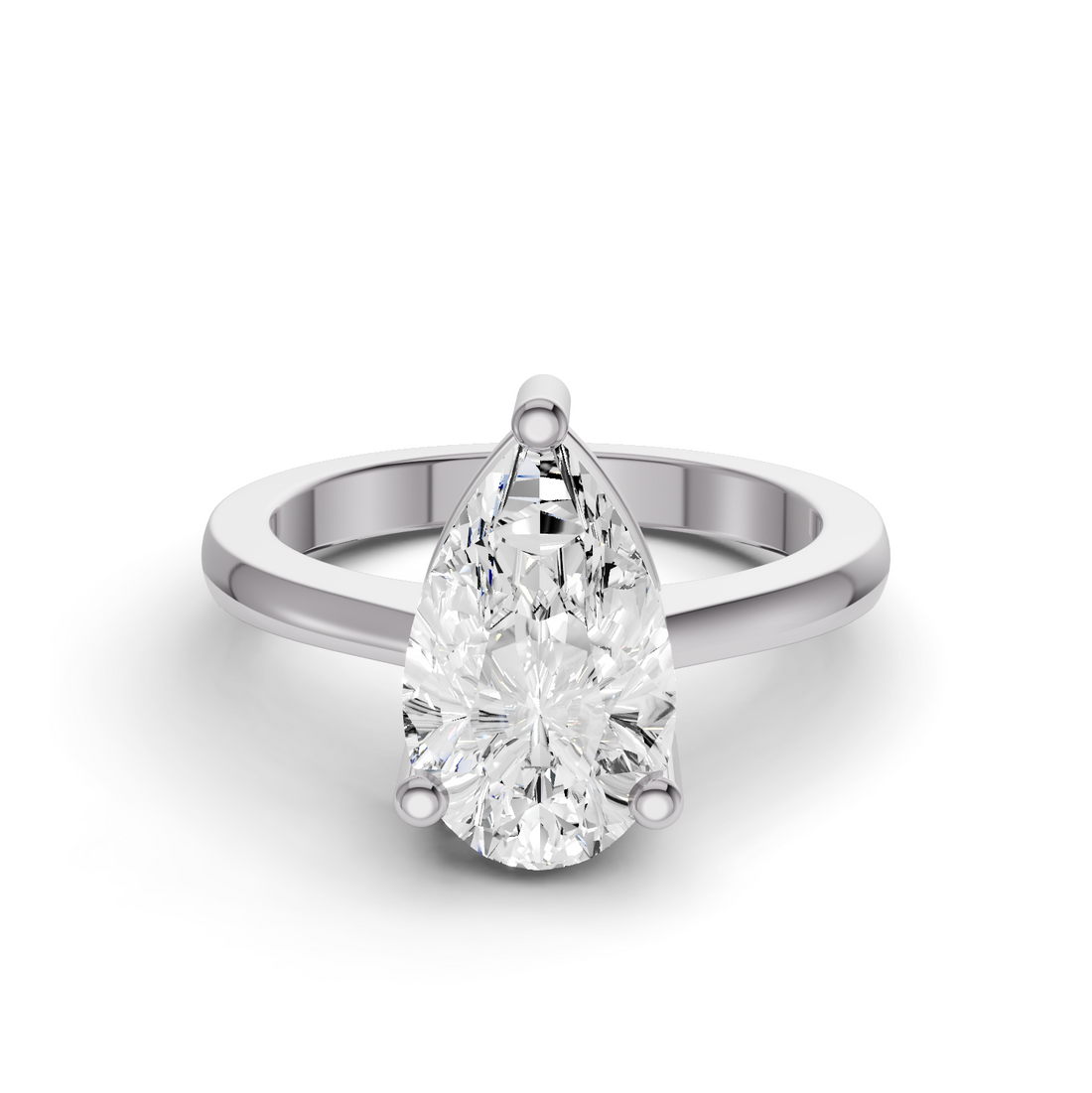 Pear Cut Lab Grown Diamond Basket Regular Shank Solitaire Ring - 14K White Gold