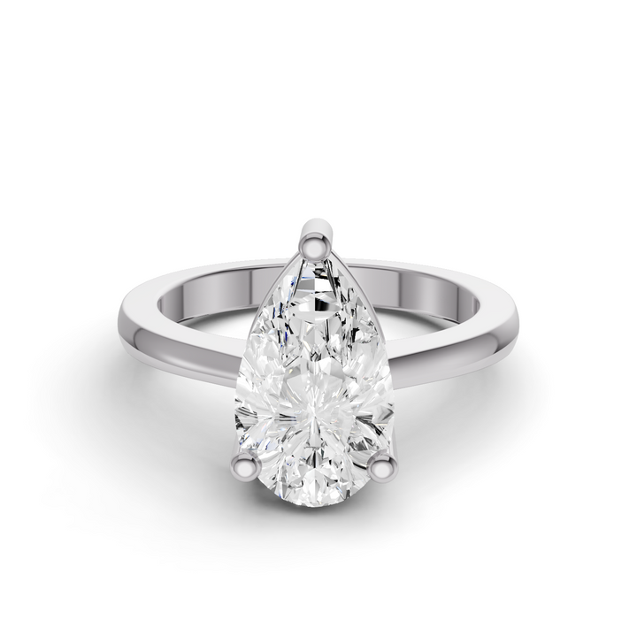 Pear Cut Lab Grown Diamond Basket Regular Shank Solitaire Ring - 14K White Gold