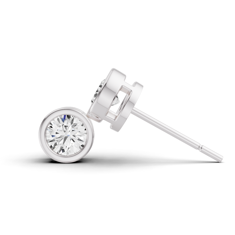 Lab Grown Round Cut Diamond Solitaire Earrings with Bezel Setting
