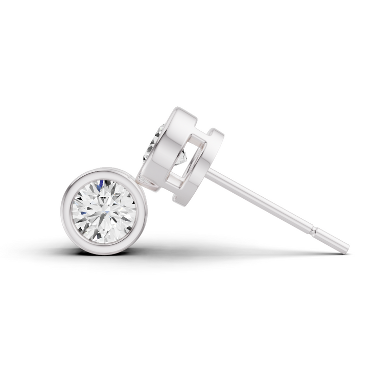 Lab Grown Round Cut Diamond Solitaire Earrings with Bezel Setting