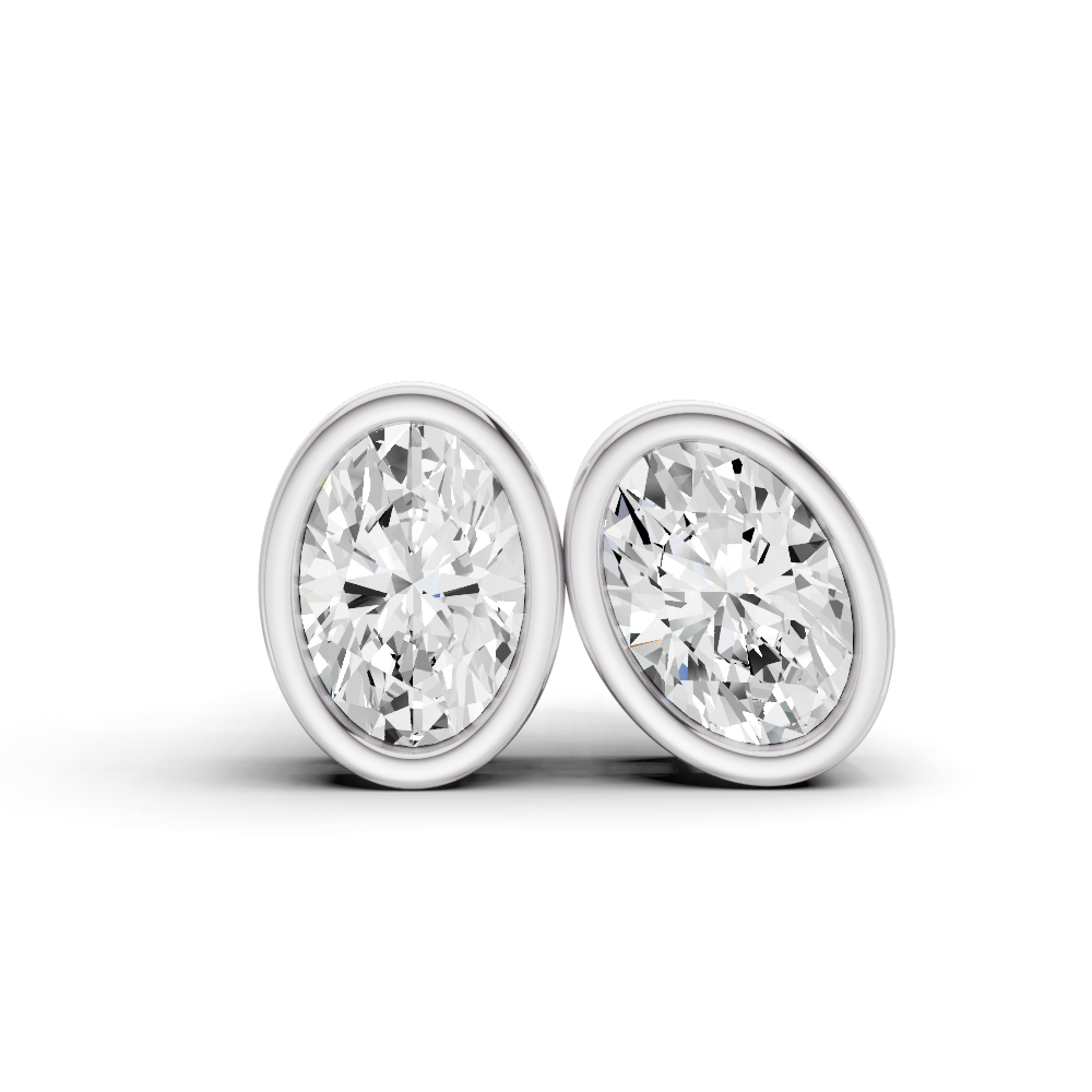 Lab Grown Oval Shape Diamond Solitaire Earrings with Bezel Setting