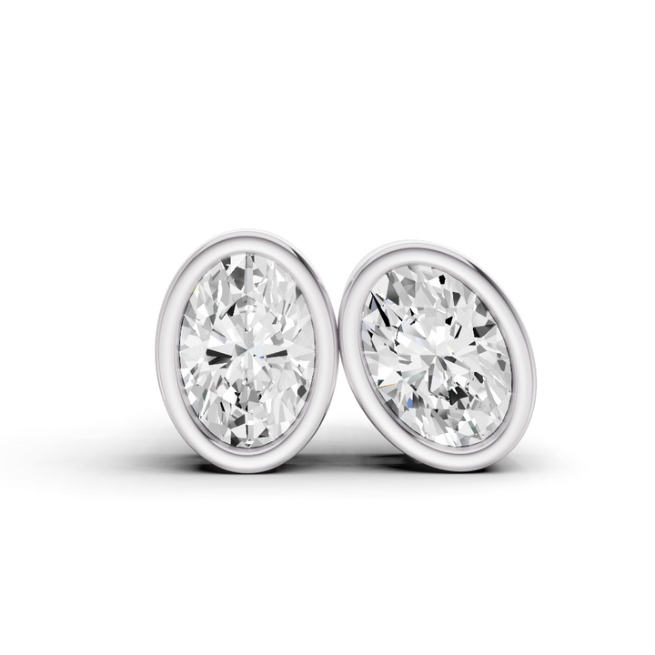 Lab Grown Oval Shape Diamond Solitaire Earrings with Bezel Setting