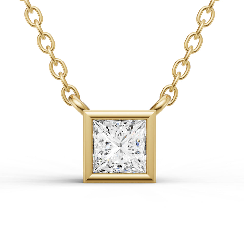 Lab Grown Princess Cut Diamond Solitaire Pendant with Bezel Setting