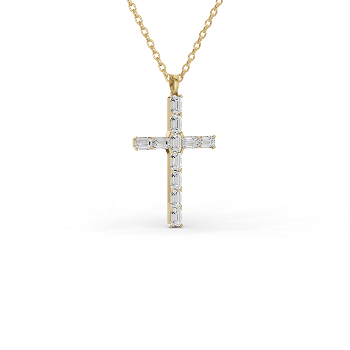 Emerald Cut Lab Grown Diamond Cross Pendant Prong Setting