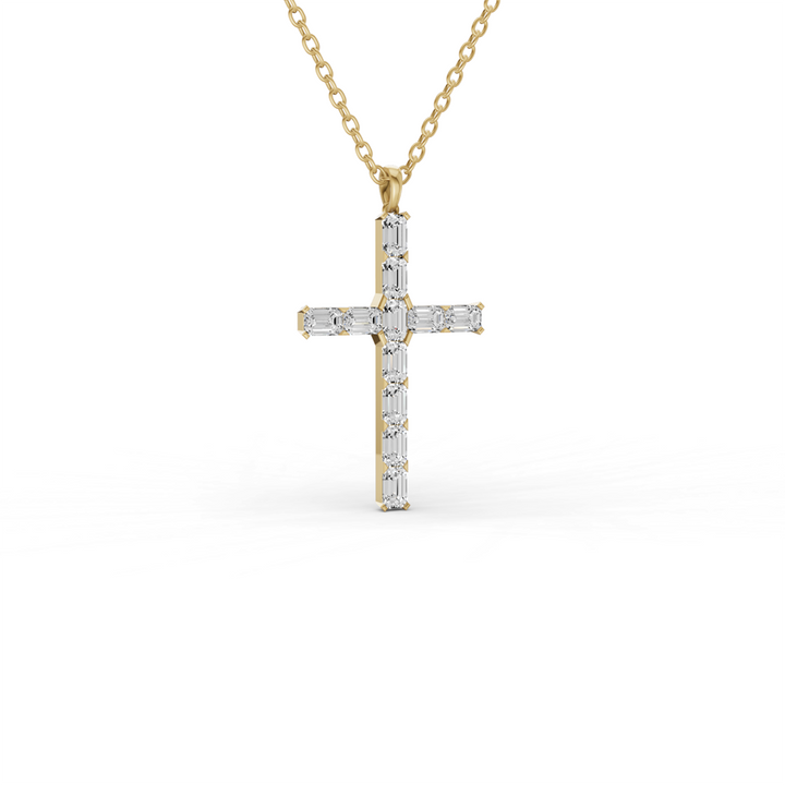 Emerald Cut Lab Grown Diamond Cross Pendant Prong Setting