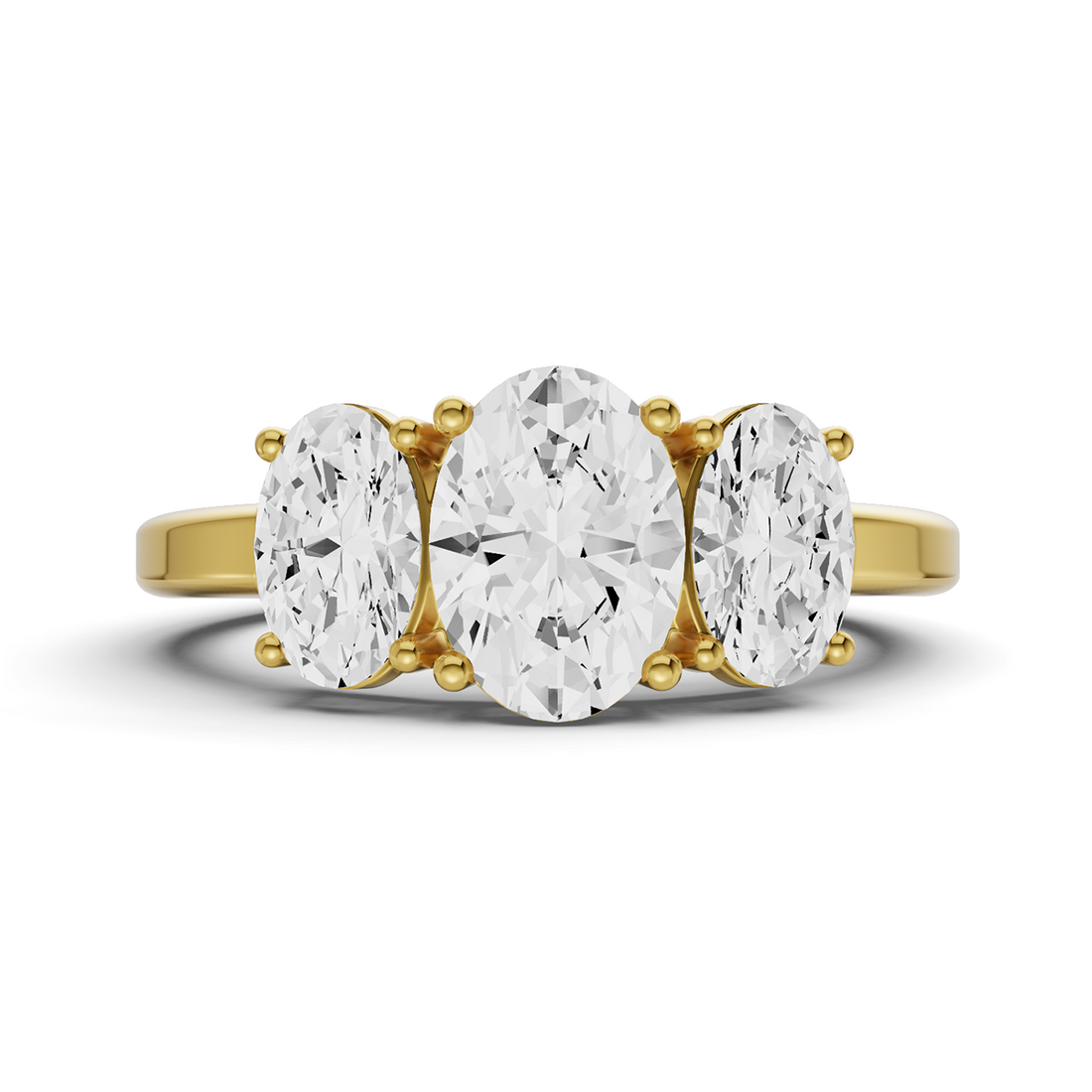 TW Oval Lab Grown 3 Stone Basket Setting Ring - 14K Yellow Gold
