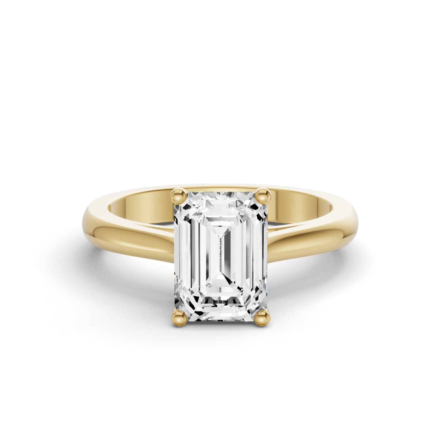 Emerald Cut Lab Grown Diamond Cathedral Solitaire Ring - 14K Yellow Gold