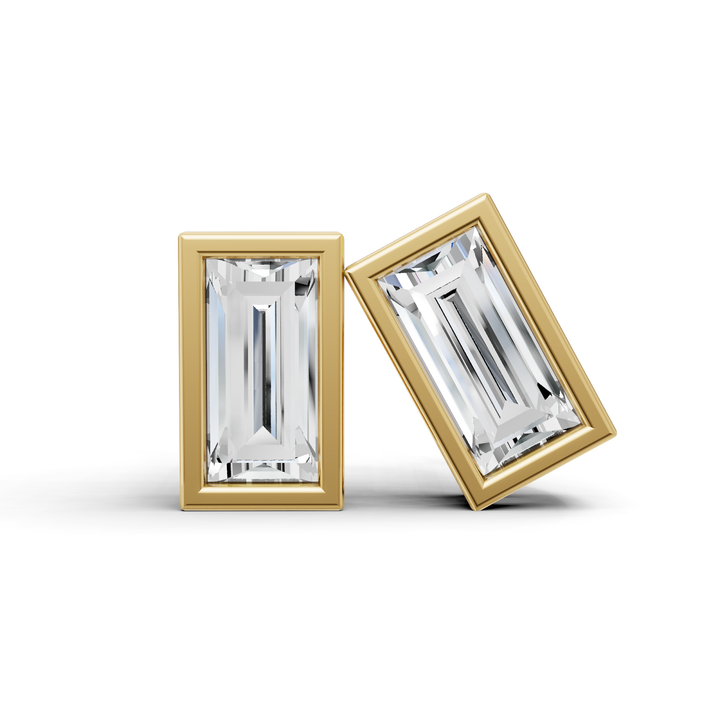 Lab Grown Baguette Shape Diamond Solitaire Earrings with Bezel Setting