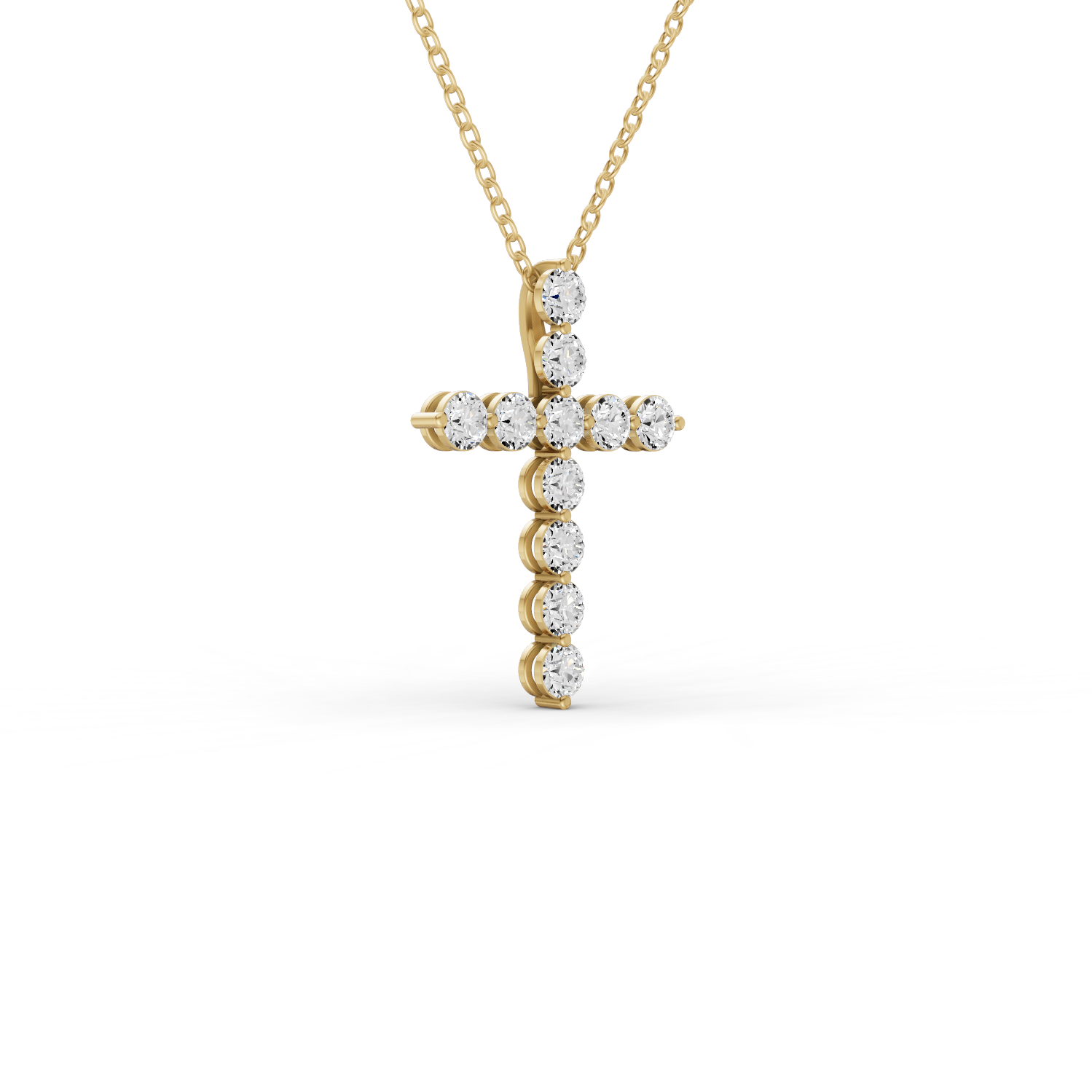 Round Lab Grown Diamond 11 Stone Shared Prong Cross Pendant