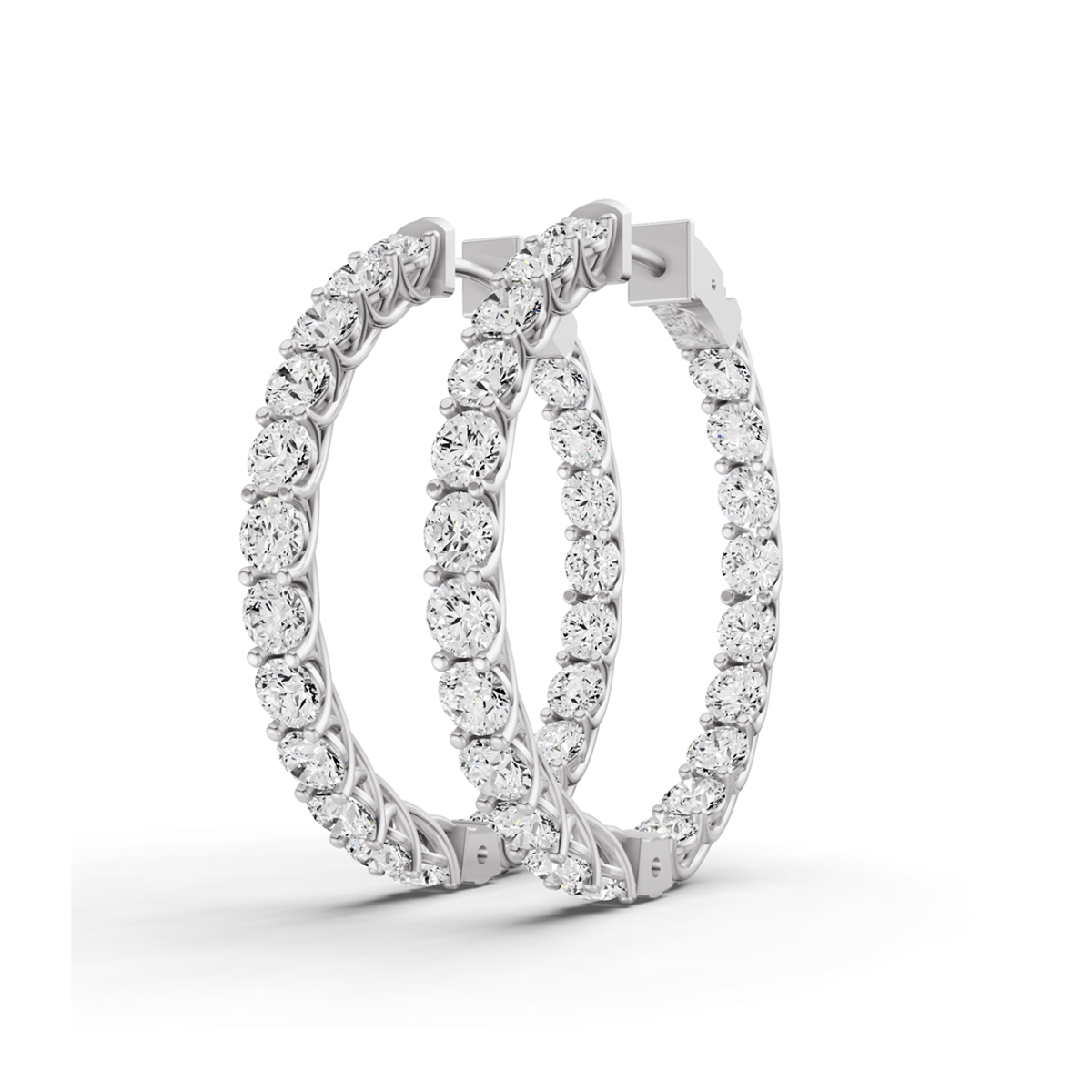 Lucida Setting Round Shape Diamond Hoop Earrings