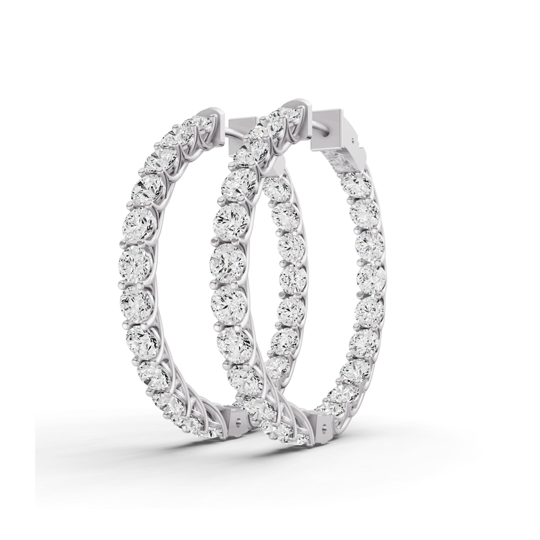 Lucida Setting Round Shape Diamond Hoop Earrings