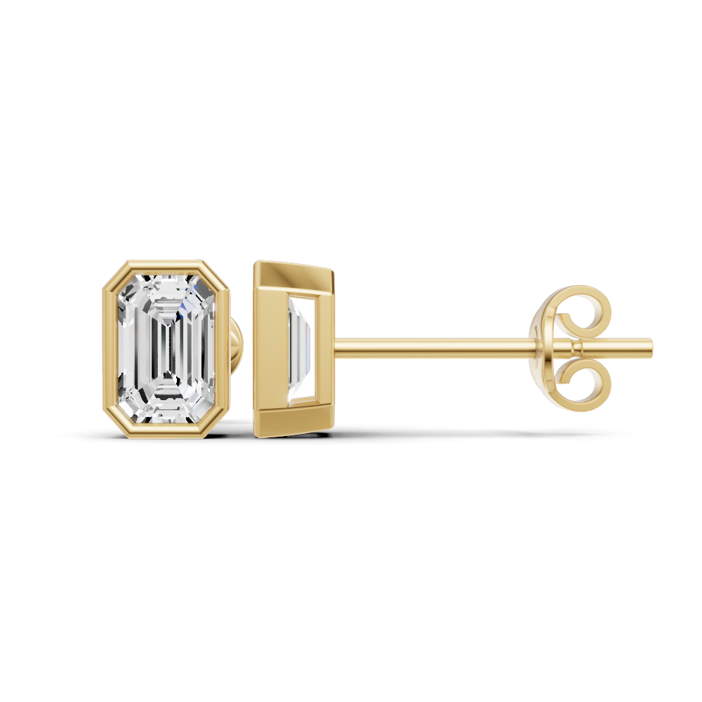 Lab Grown Emerald Shape Diamond Solitaire Earrings with Bezel Setting