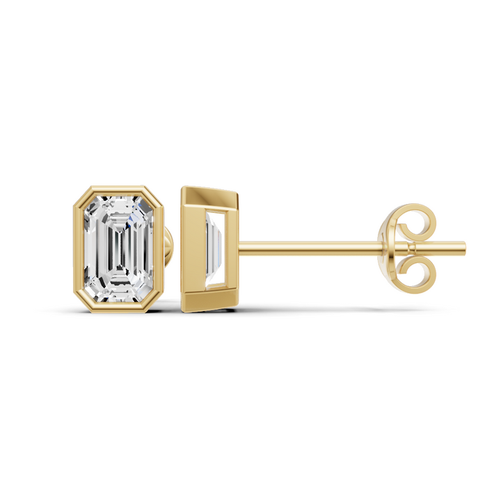 Lab Grown Emerald Shape Diamond Solitaire Earrings with Bezel Setting