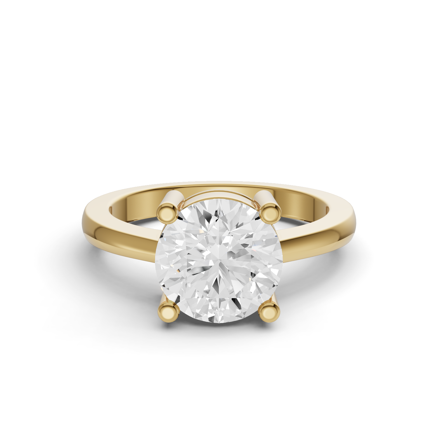 Round Cut Lab Grown Diamond Basket Regular Shank Solitaire Ring - 14K Yellow Gold