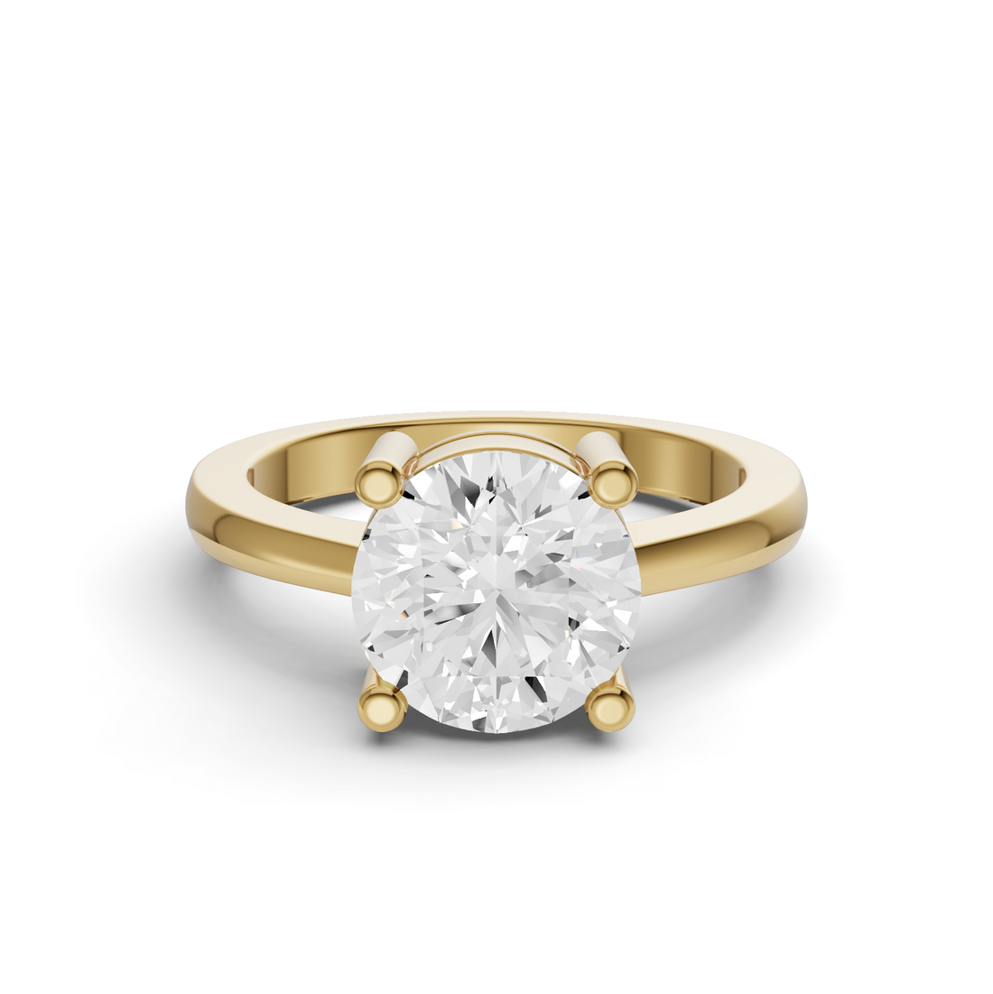 Round Cut Lab Grown Diamond Basket Regular Shank Solitaire Ring - 14K Yellow Gold