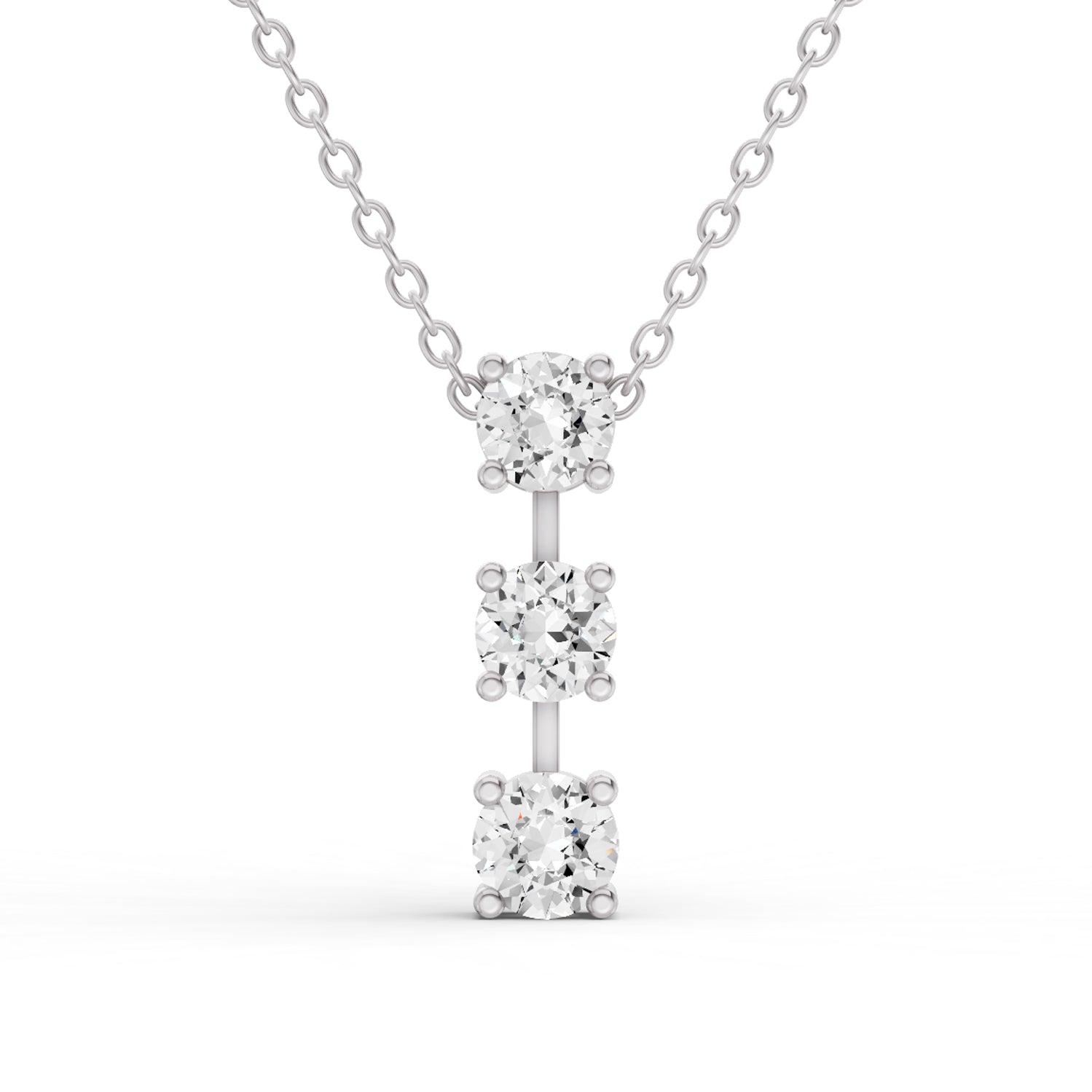 Round Lab Grown Diamond Three Stone Bar Pendant