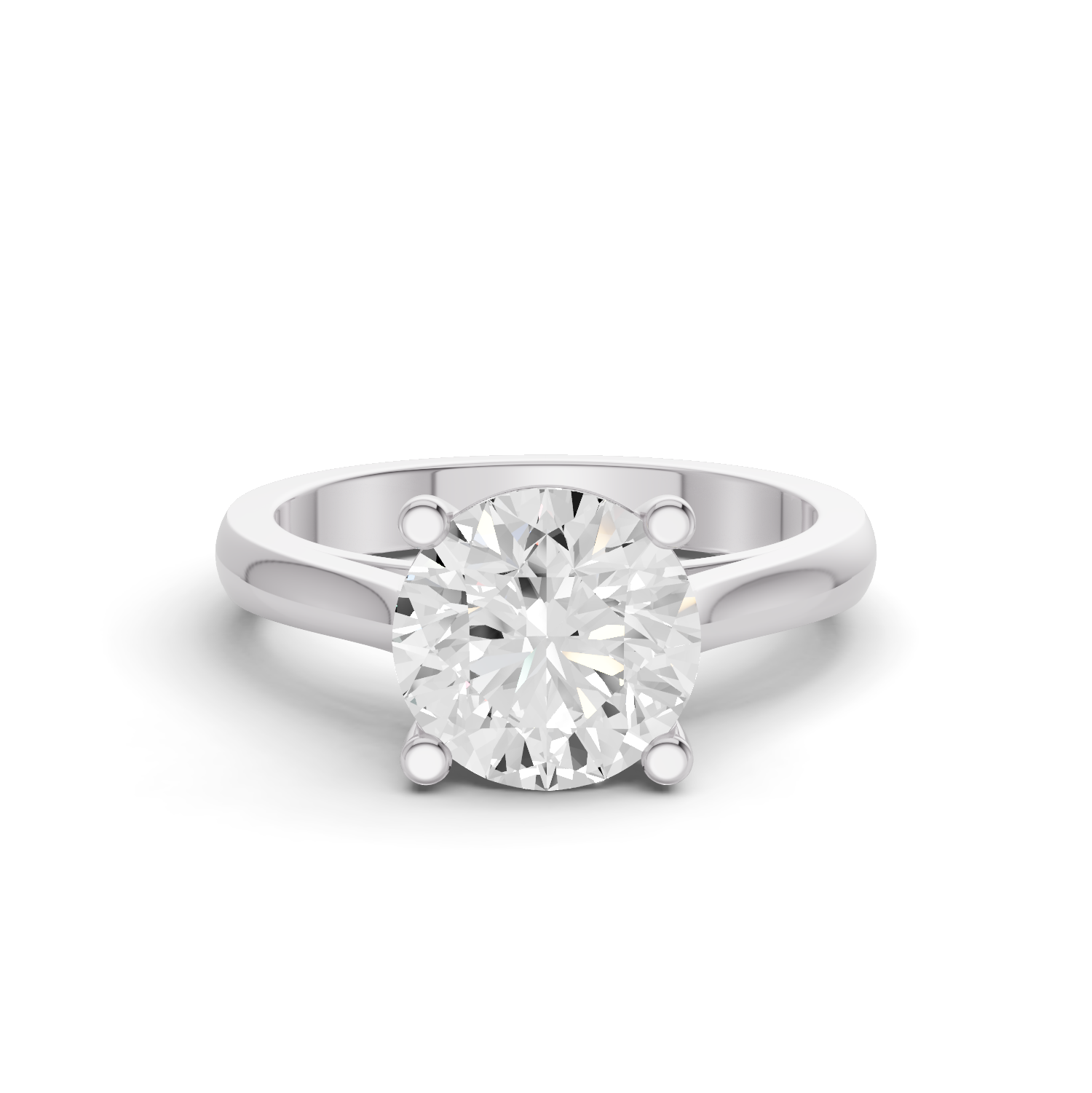 Round Cut Lab Grown Diamond Cathedral Solitaire Ring - 14K White Gold