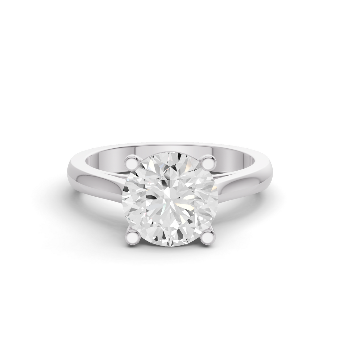 Round Cut Lab Grown Diamond Cathedral Solitaire Ring - 14K White Gold