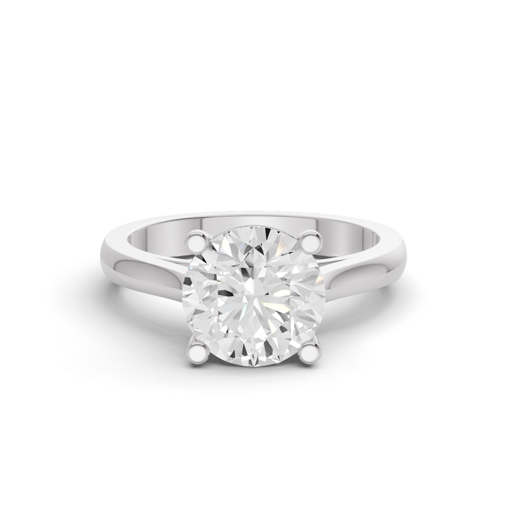 Round Cut Lab Grown Diamond Cathedral Solitaire Ring - 14K White Gold
