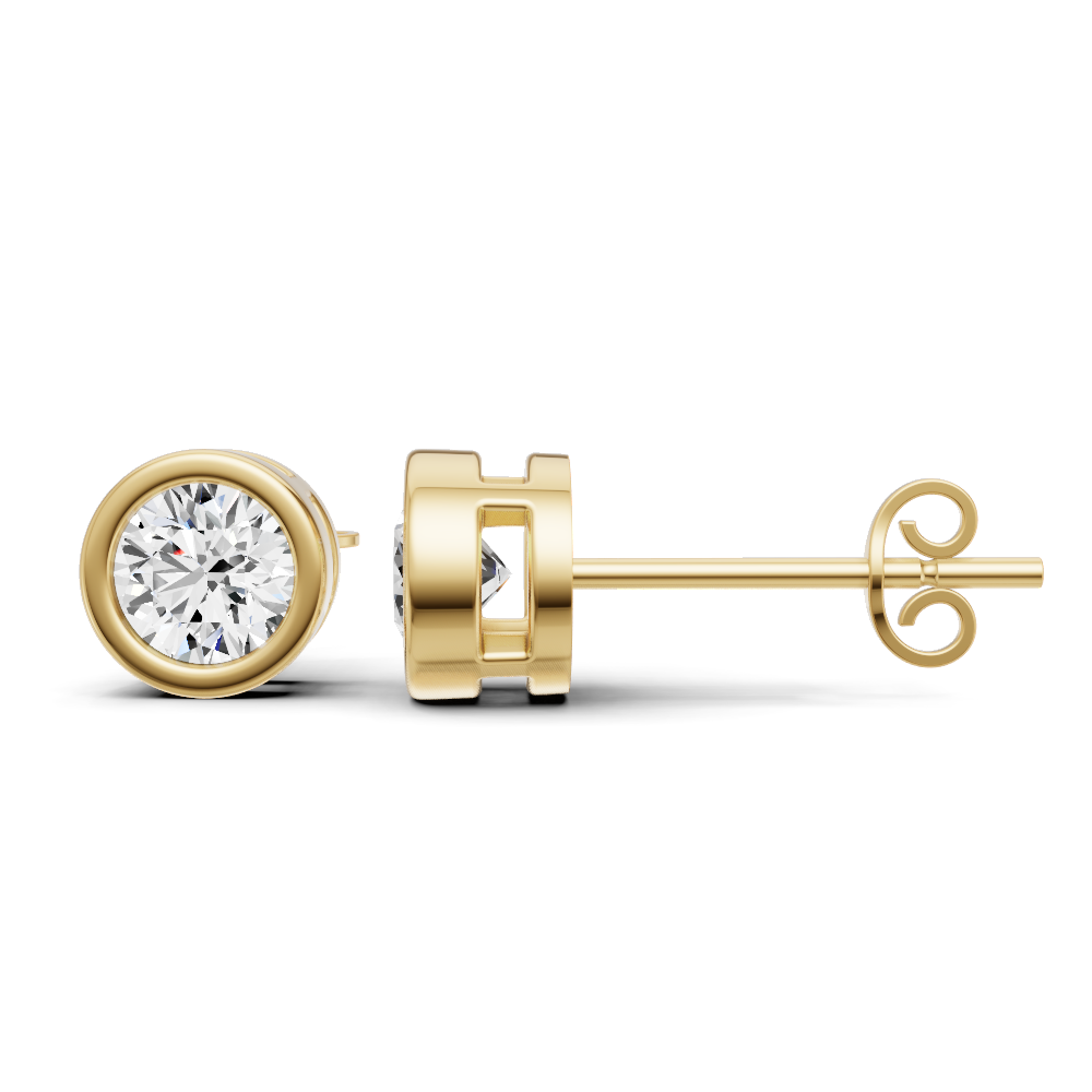 Lab Grown Round Cut Diamond Solitaire Earrings with Bezel Setting