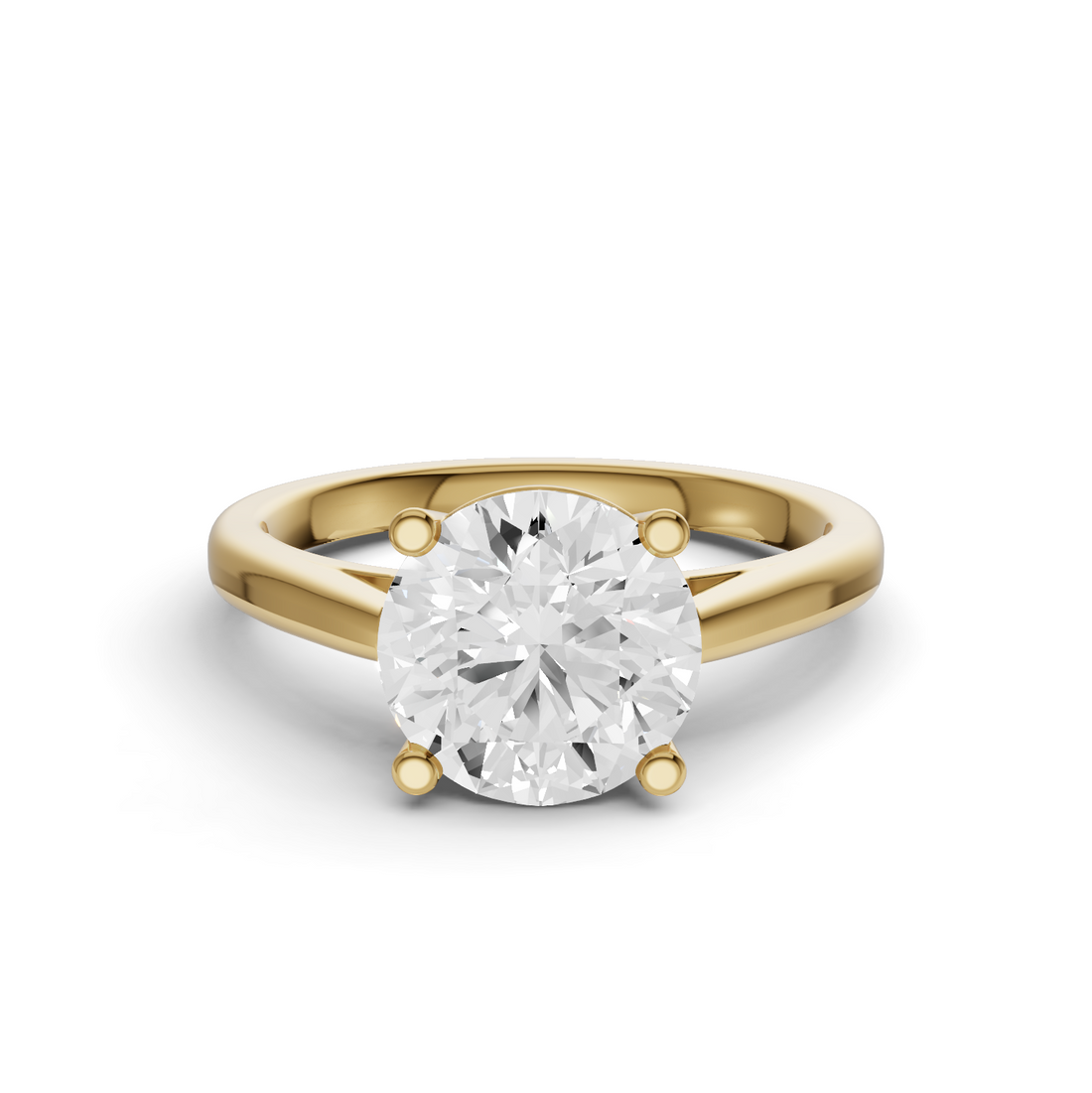 Round Cut Lab Grown Diamond Basket Split Shank Solitaire Ring - 14K Yellow Gold