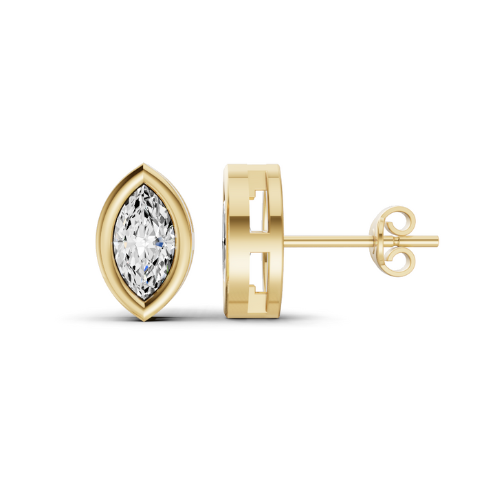 Lab Grown Marquise Shape Diamond Solitaire Earrings with Bezel Setting