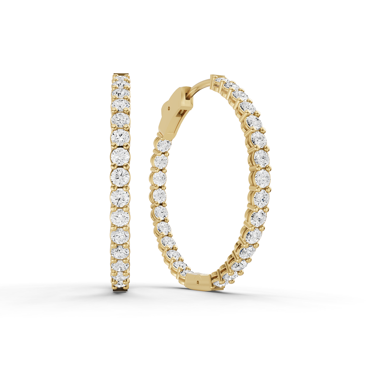 Lab Grown Diamond Round Shape In & Out Hoop Earrings