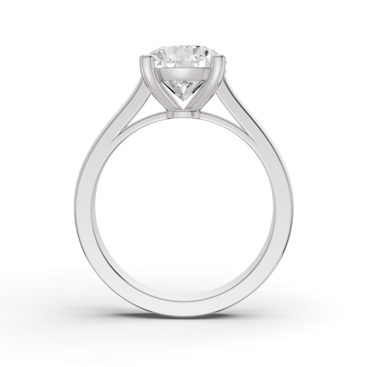 Round Cut Lab Grown Diamond Cathedral Solitaire Ring - 14K White Gold