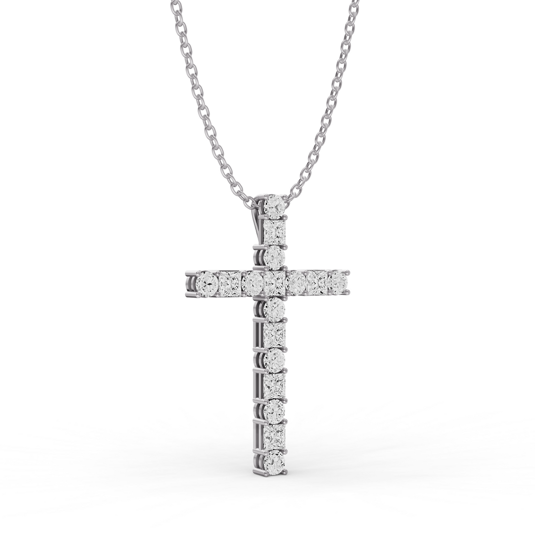 Round & Princess Diamond Pendent in 14K WG