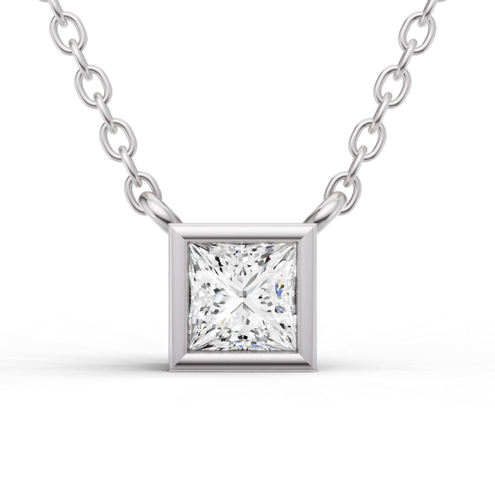 Lab Grown Princess Cut Diamond Solitaire Pendant with Bezel Setting