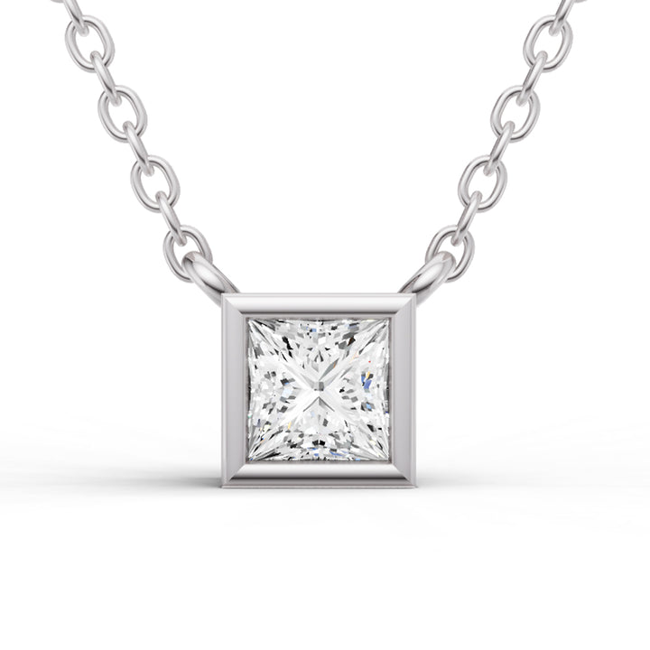 Lab Grown Princess Cut Diamond Solitaire Pendant with Bezel Setting