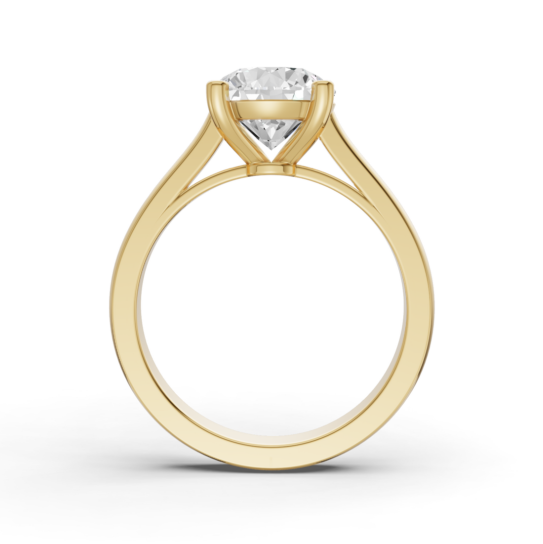 Round Cut Lab Grown Diamond Cathedral Solitaire Ring - 14K Yellow Gold