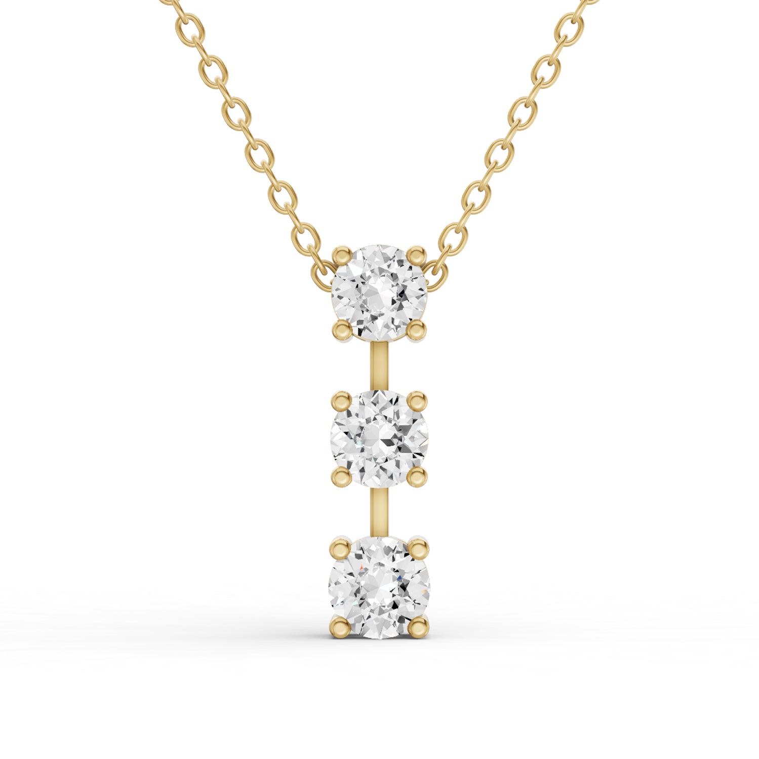Round Lab Grown Diamond Three Stone Bar Pendant