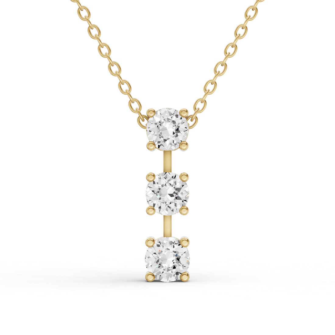 Round Lab Grown Diamond Three Stone Bar Pendant