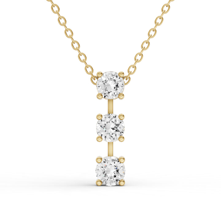 Round Lab Grown Diamond Three Stone Bar Pendant