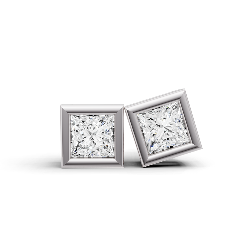 Lab Grown Princess Cut Diamond Solitaire Earrings with Bezel Setting
