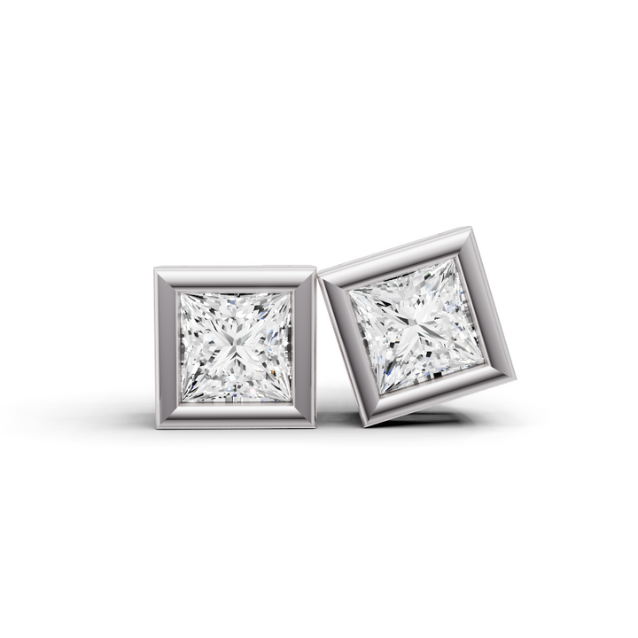 Lab Grown Princess Cut Diamond Solitaire Earrings with Bezel Setting