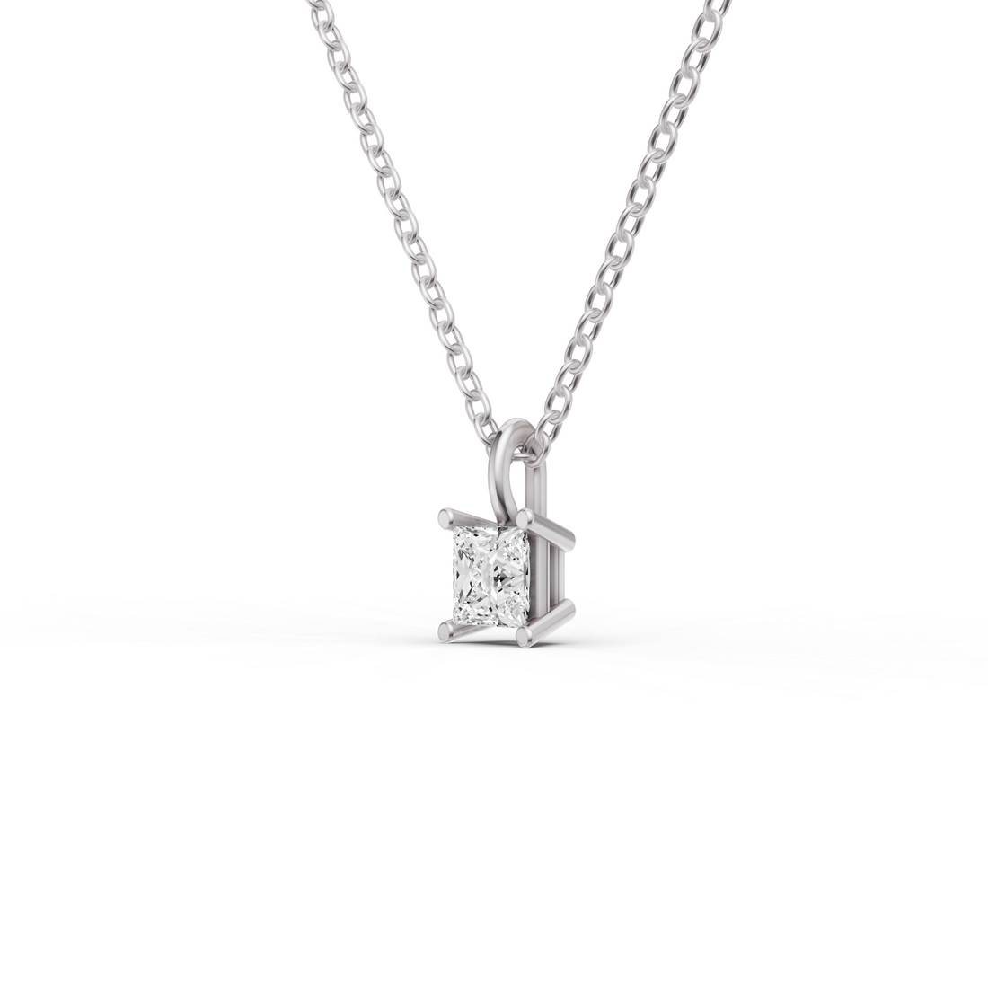 Lab Grown Princess Cut Diamond Solitaire Pendant with Bail