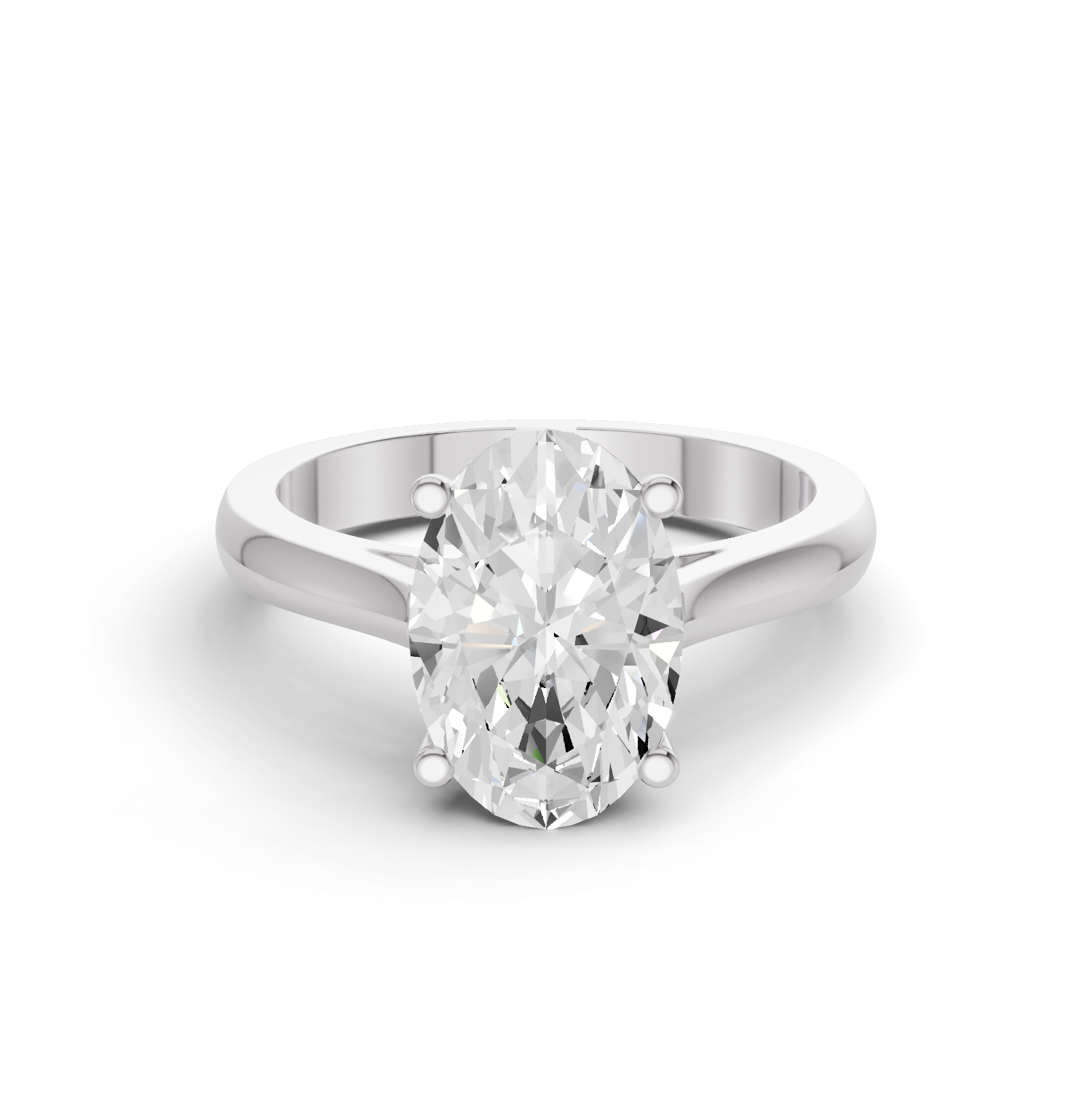 Oval Cut Lab Grown Diamond Cathedral Solitaire Ring - 14K White Gold