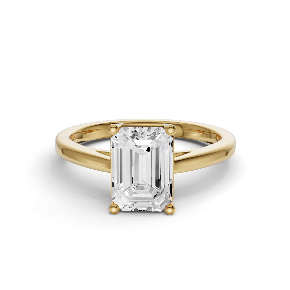 Emerald Cut Lab Grown Diamond Basket Split Shank Solitaire Ring - 14K Yellow Gold