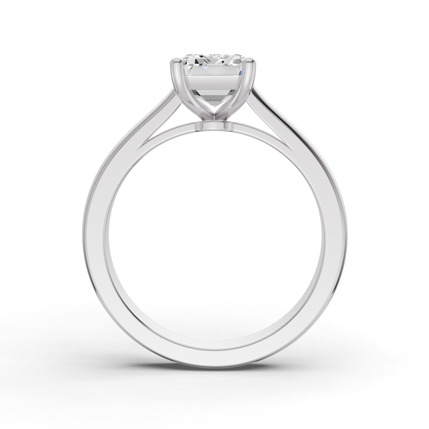Emerald Cut Lab Grown Diamond Cathedral Solitaire Ring - 14K White Gold